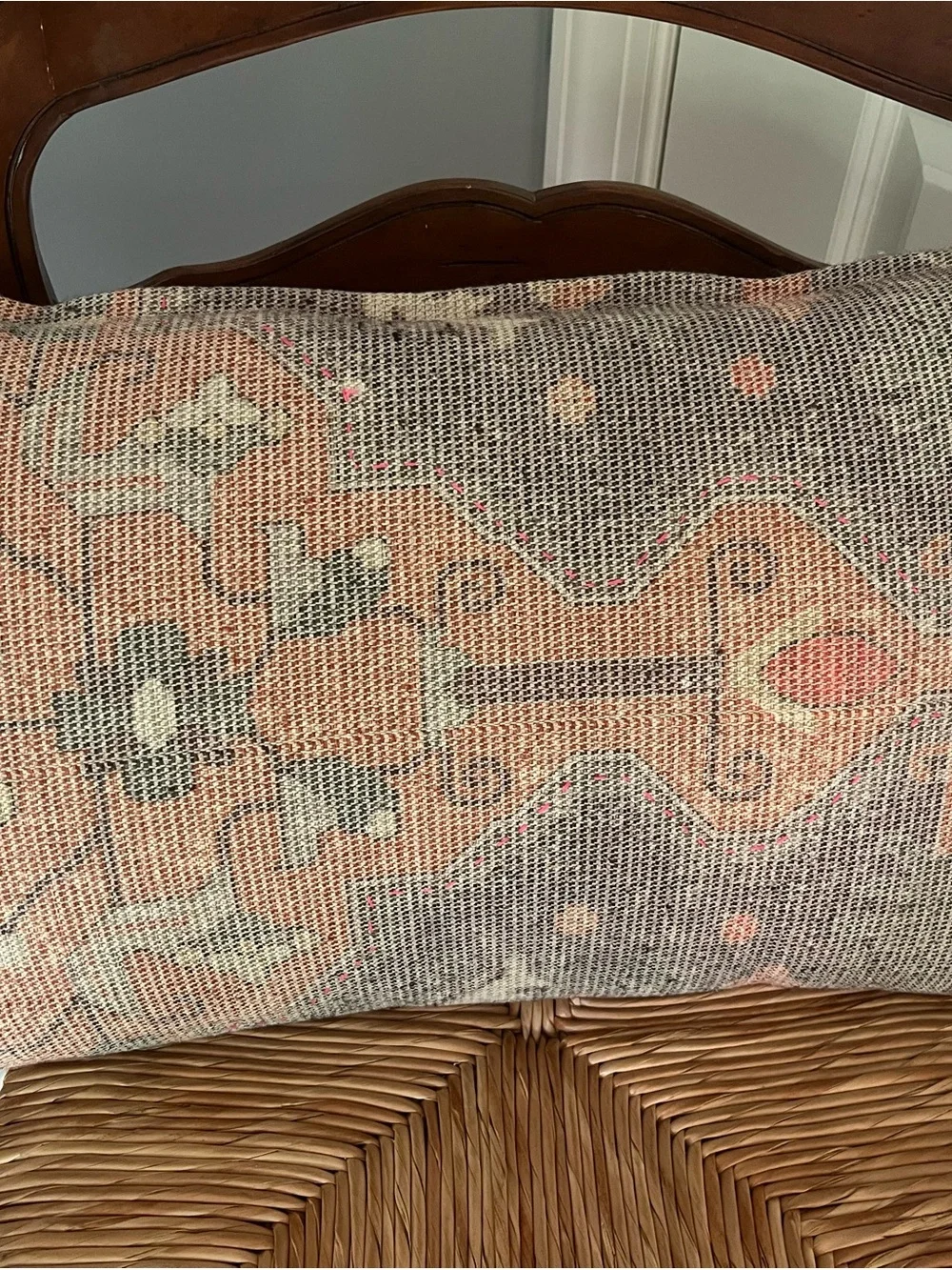 Boho Peach and Gray Decorative India Lumbar Pillow - Unbranded